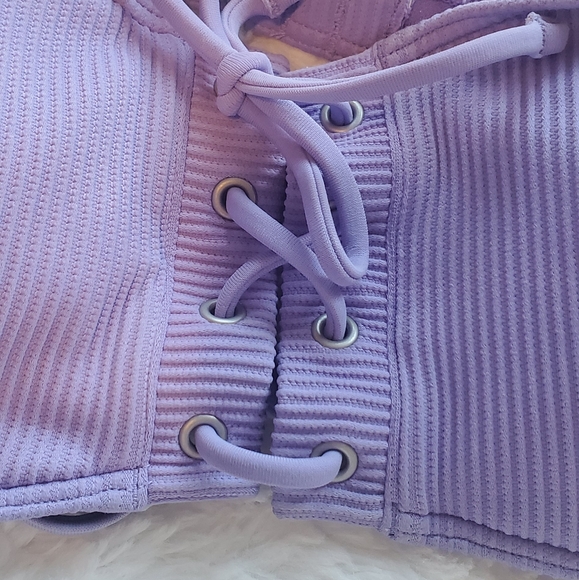NWoT Abercrombie Lace up ribbed bandeau bikini top - Picture 3 of 7
